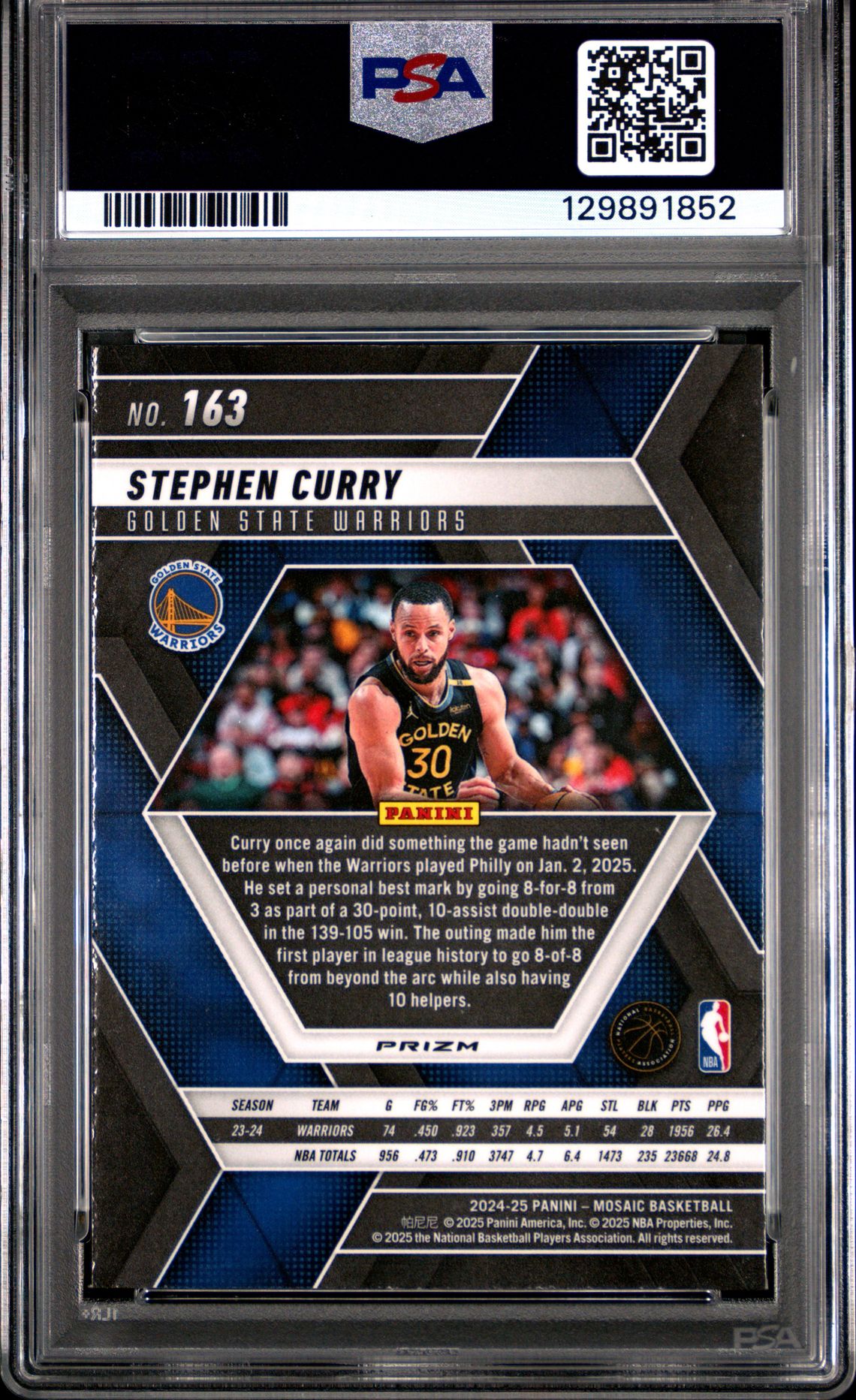 2024 Panini Mosaic Stephen Curry #163 (Genesis) Gem Mt 10 back