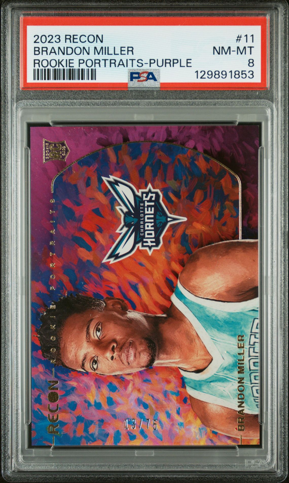 2023 Panini Recon Rookie Portraits Brandon Miller #11 (Rookie Portraits-Purple) Nm-Mt 8 front