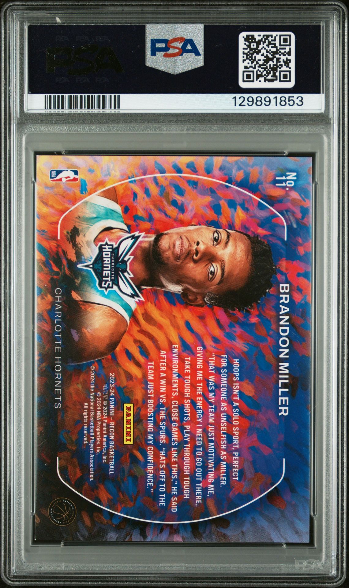 2023 Panini Recon Rookie Portraits Brandon Miller #11 (Rookie Portraits-Purple) Nm-Mt 8 back