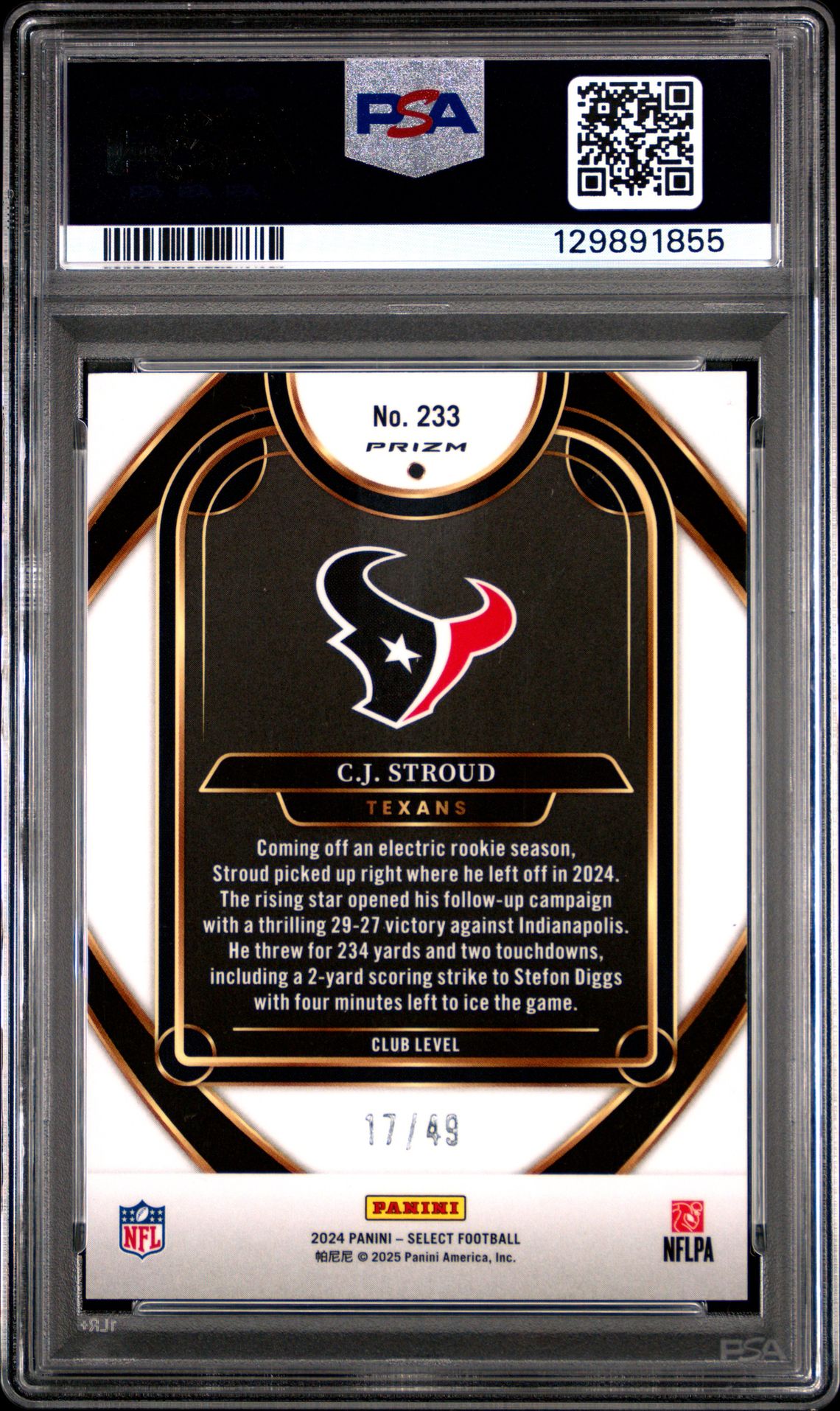 2024 Panini Select Cj Stroud #233 (Red Disco) Gem Mt 10 back