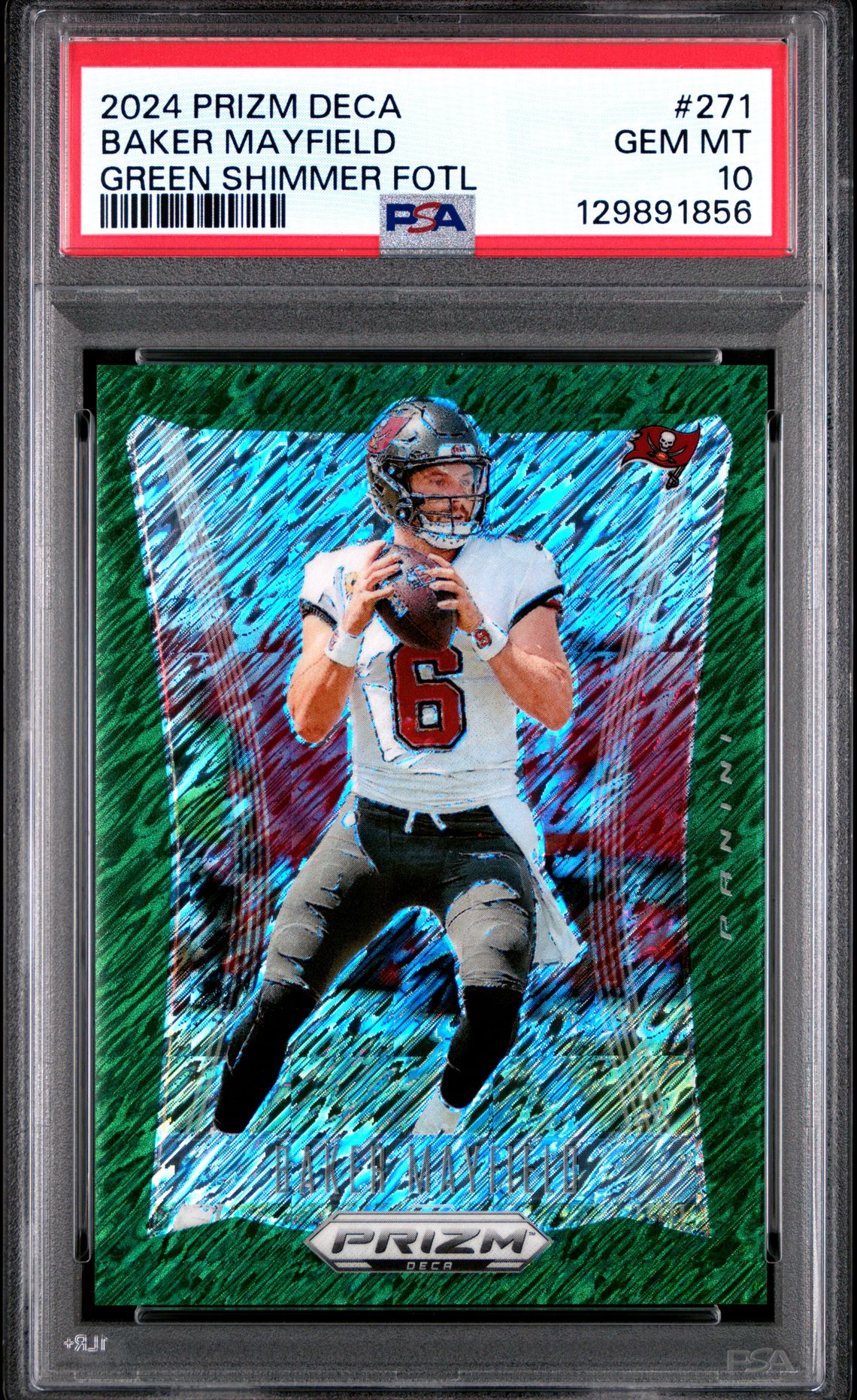 2024 Panini Prizm Deca Baker Mayfield #271 (Green Shimmer Fotl) Gem Mt 10 front
