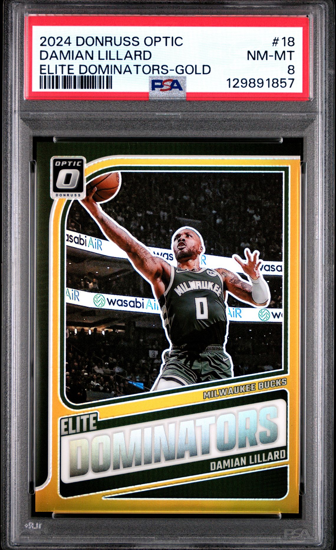 2024 Panini Donruss Optic Elite Dominators Damian Lillard #18 (Elite Dominators-Gold) Nm-Mt 8 front