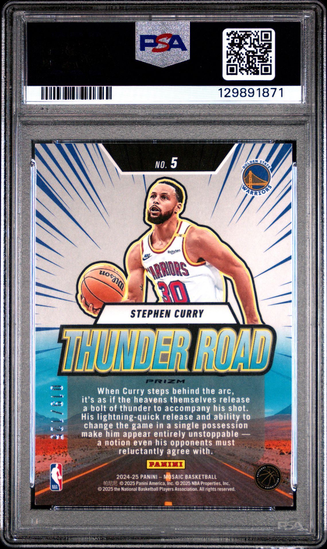 2024 Panini Mosaic Thunder Road Stephen Curry #5 (Thunder Road-Ice) Gem Mt 10 back