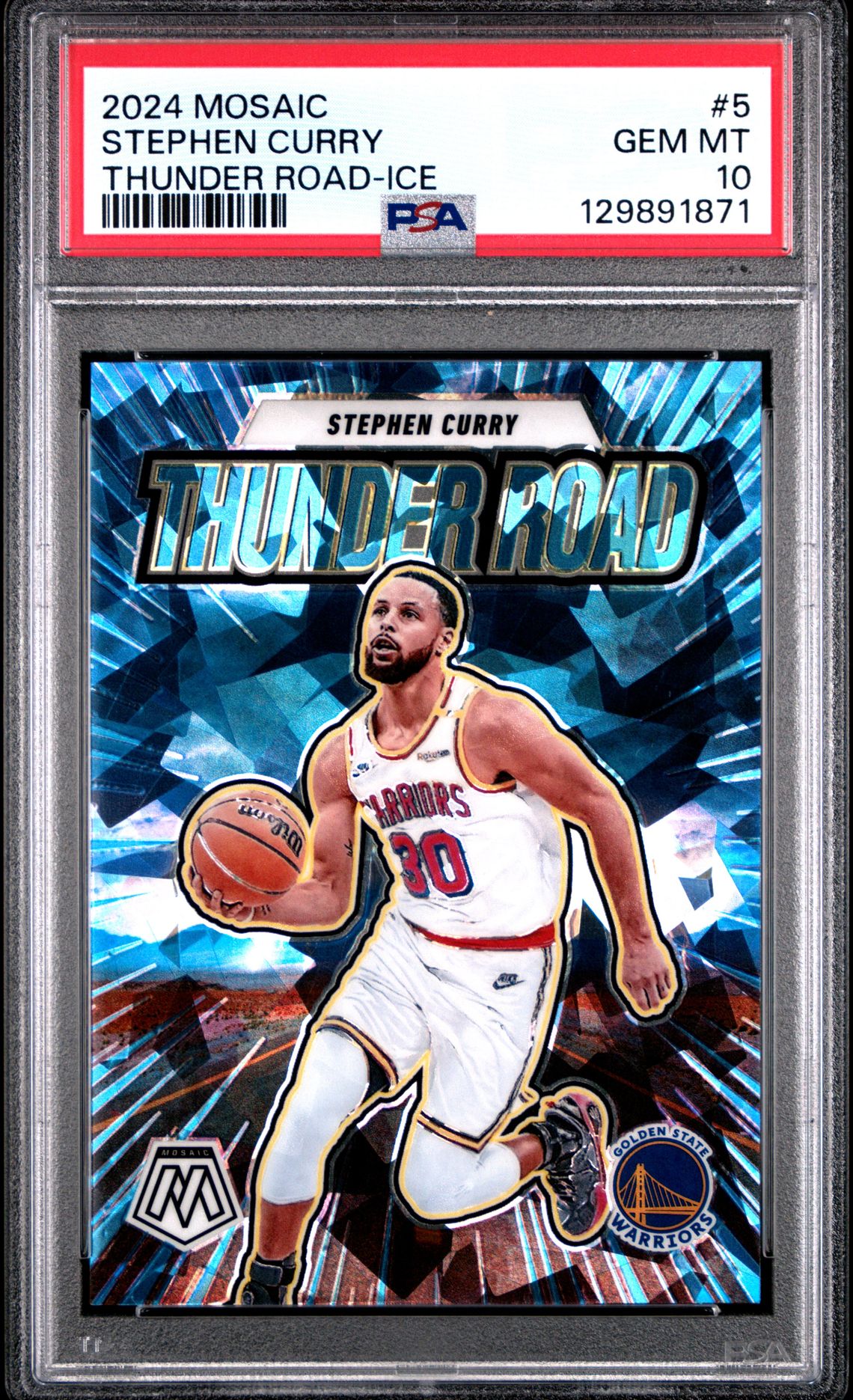 2024 Panini Mosaic Thunder Road Stephen Curry #5 (Thunder Road-Ice) Gem Mt 10 front