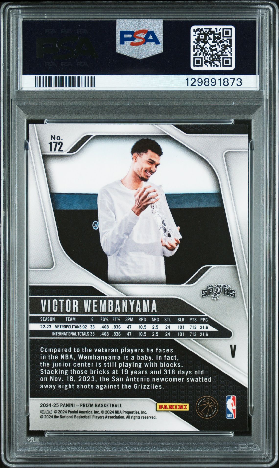 2024 Panini Prizm Victor Wembanyama #172 (Variation) Mint 9 back