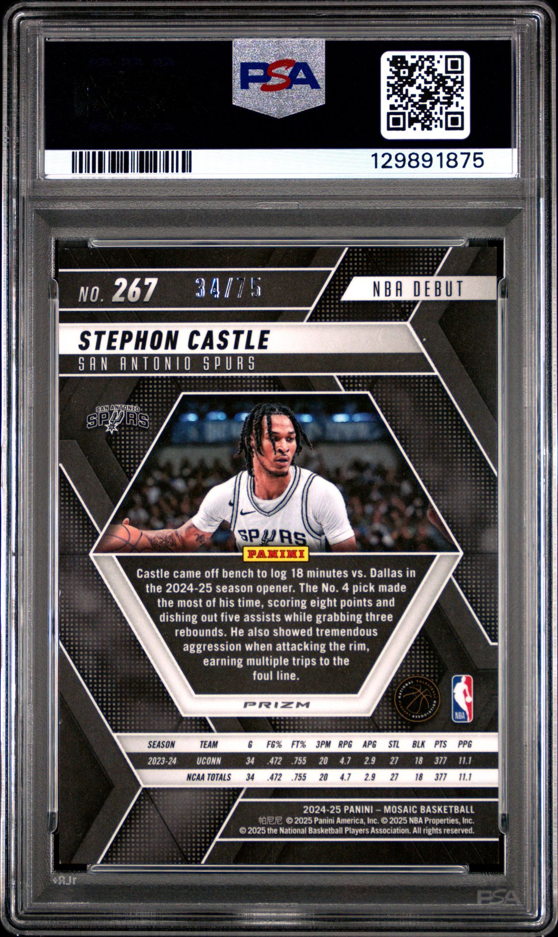 2024 Panini Mosaic Stephon Castle #267 (Fusion Red & Yellow Choice) Mint 9 back