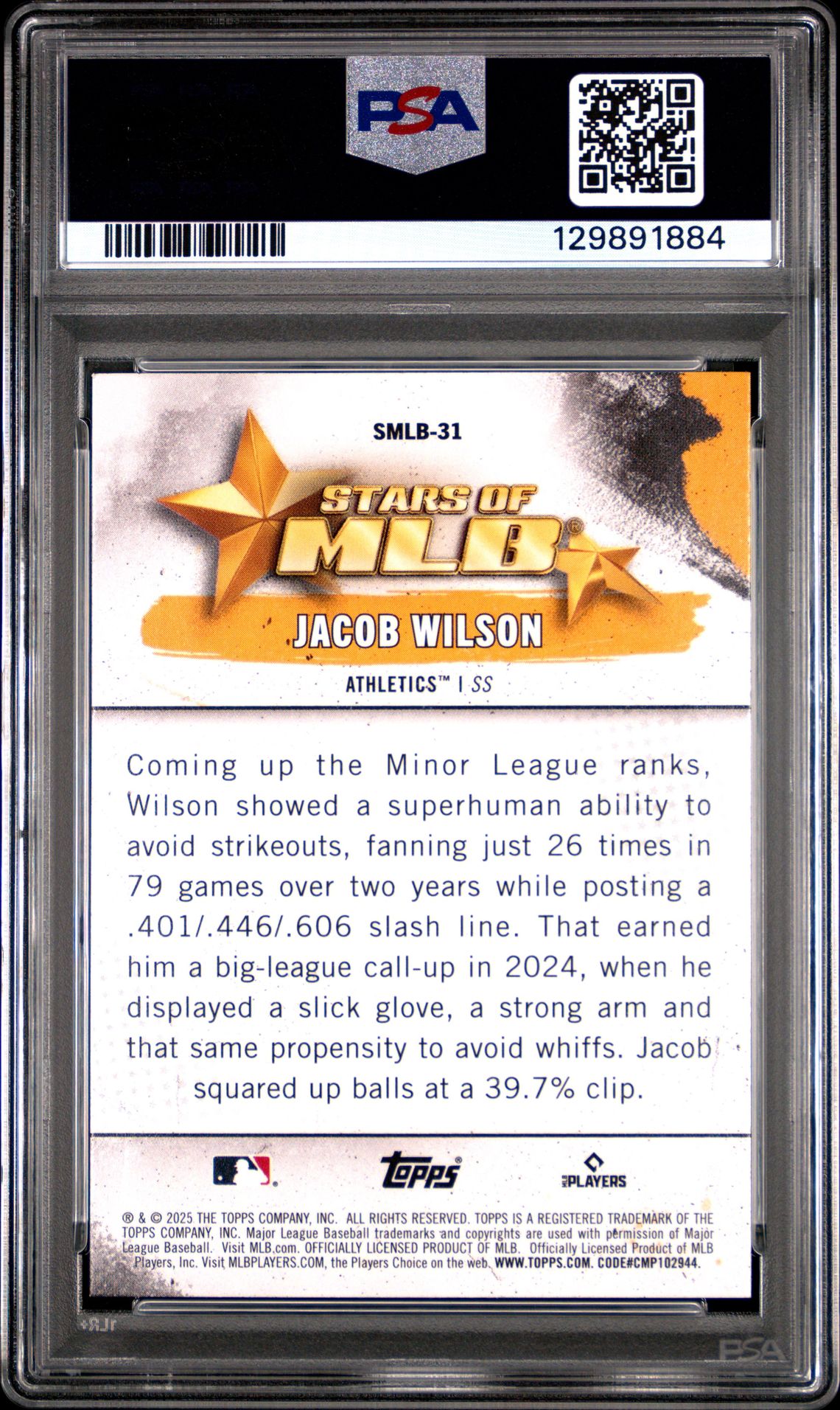 2025 Topps Stars Of Mlb Jacob Wilson #Smlb31 (Series 2) Gem Mt 10 back