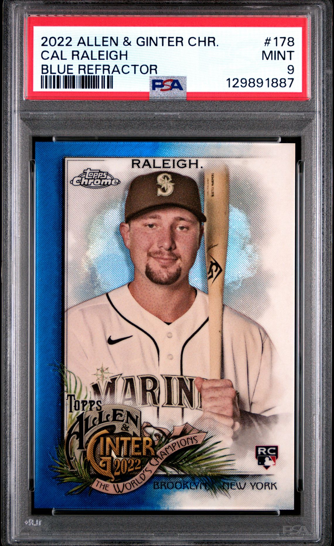 2022 Topps Allen & Ginter Chrome Cal Raleigh #178 (Blue Refractor) Mint 9 front