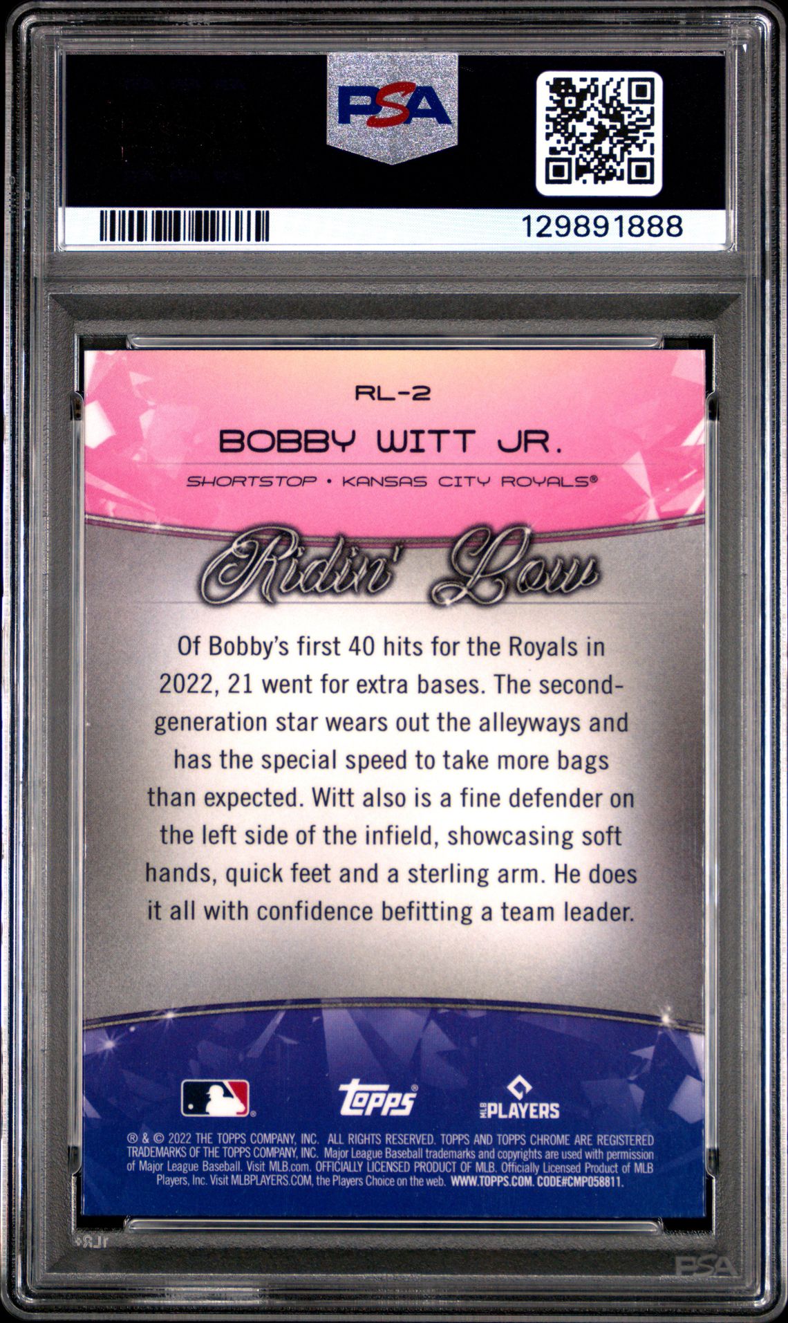 2022 Topps Chrome Ben Baller Ridin' Low Bobby Witt Jr. #Rl-2 (Ridin' Low) Gem Mt 10 back