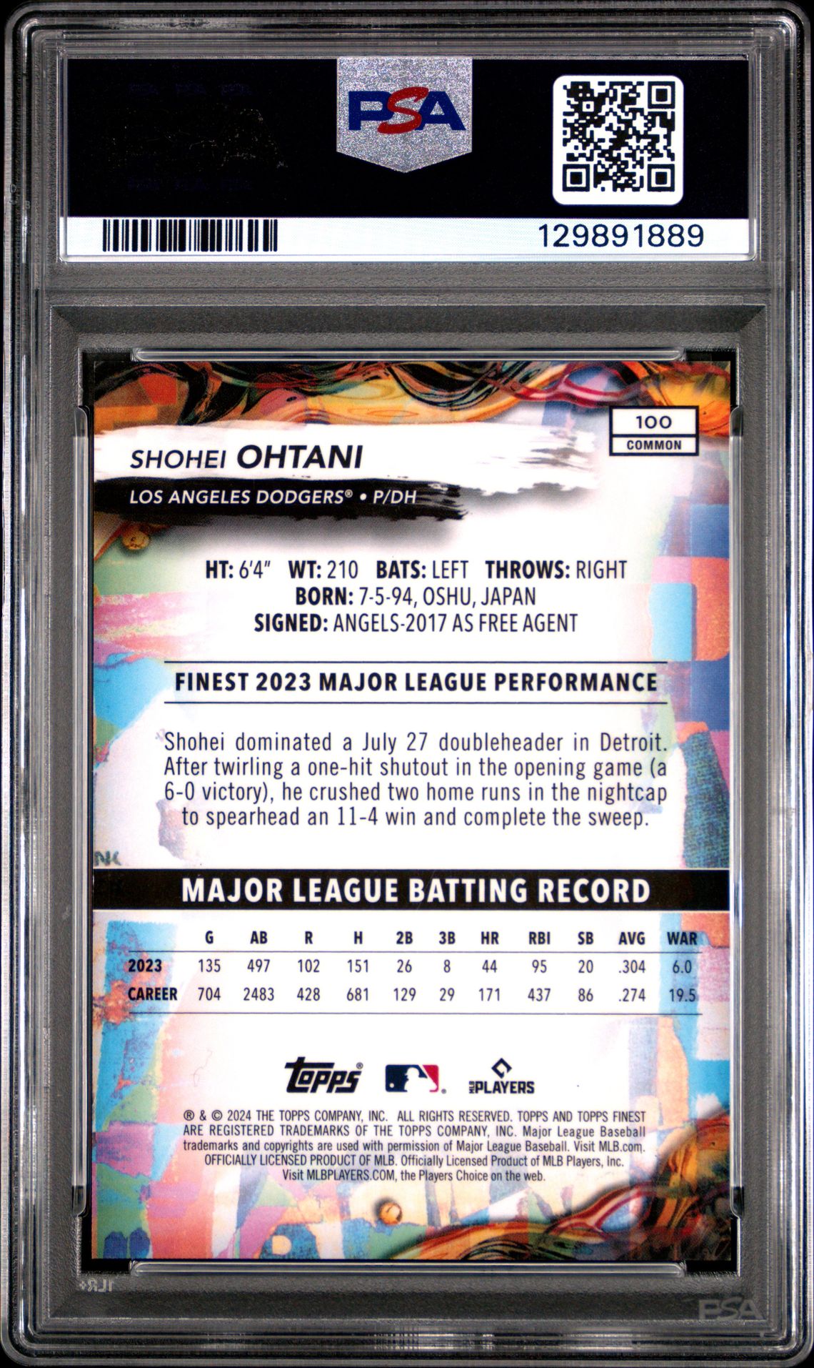 2024 Topps Finest Shohei Ohtani #100 (Green Refractor) Mint 9 back