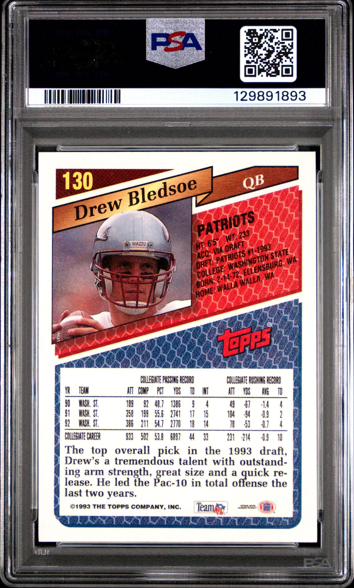 1993 Topps Drew Bledsoe #130 Nm-Mt 8 back