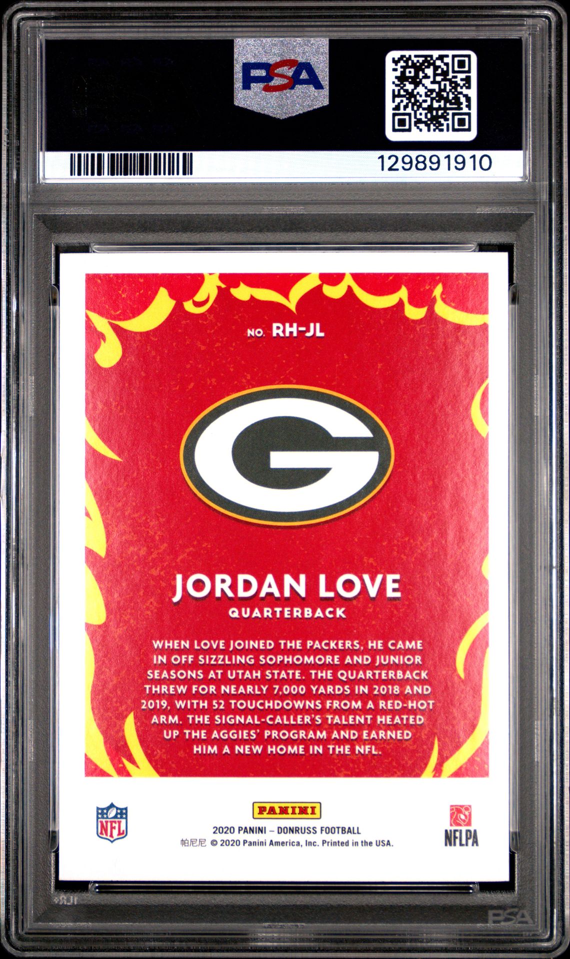 2020 Panini Donruss Red Hot Rookies Jordan Love #Rh-Jl (Red Hot Rookies) Mint 9 back