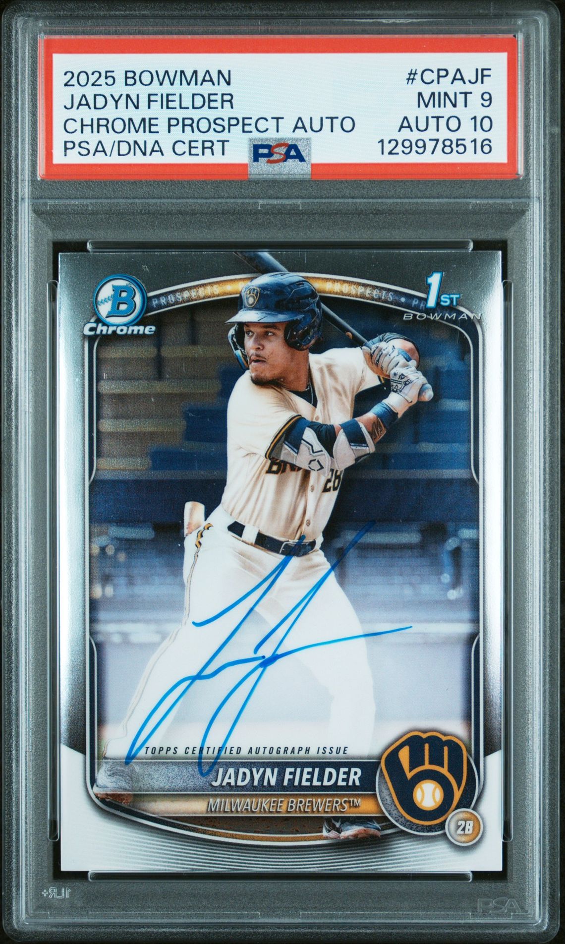 2025 Bowman Chrome Prospect Autographs Jadyn Fielder #Cpajf (Chrome Prospect Auto) Mint 9 front