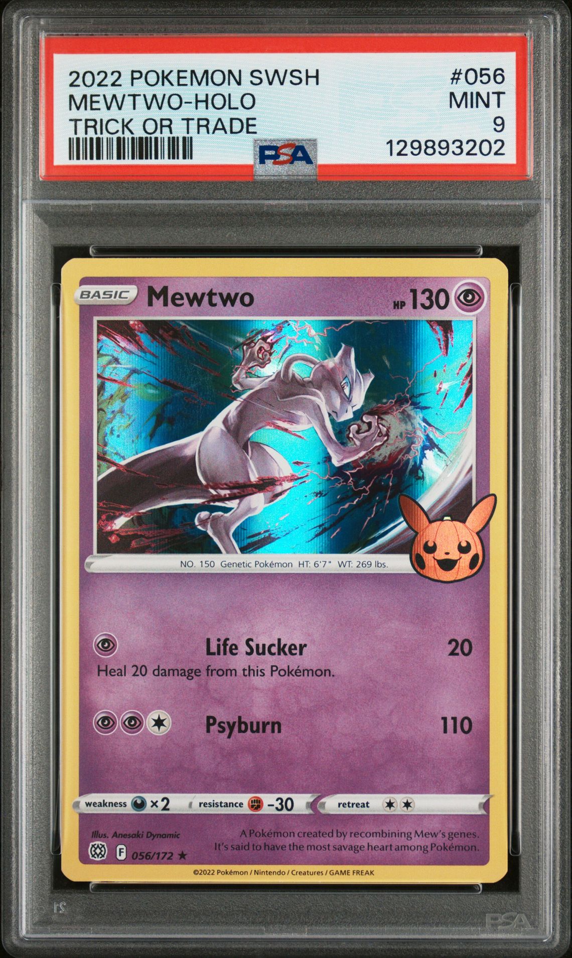 2022 Pokemon Sword & Shield Brilliant Stars Mewtwo-Holo #056 (Trick Or Trade) Mint 9 front