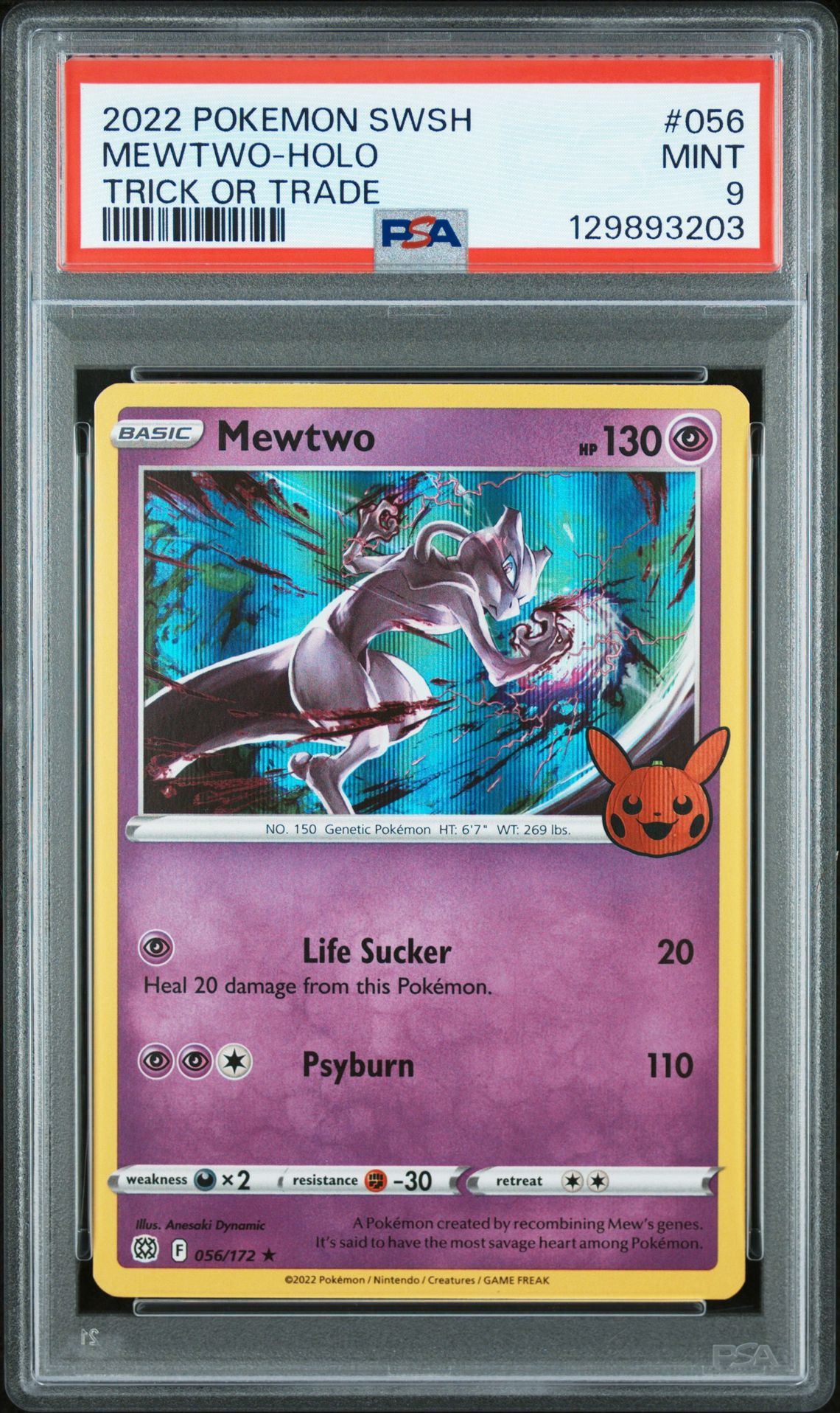 2022 Pokemon Sword & Shield Brilliant Stars Mewtwo-Holo #056 (Trick Or Trade) Mint 9 front