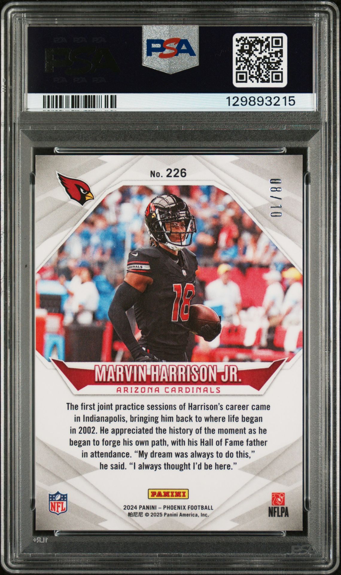 2024 Panini Phoenix Marvin Harrison Jr. #226 (International Gold) Mint 9 back