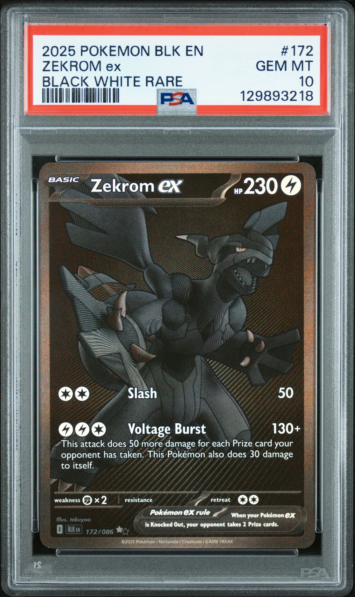 2025 Pokemon Blk En-Black Bolt Zekrom Ex #172 (Black White Rare) Gem Mt 10 front