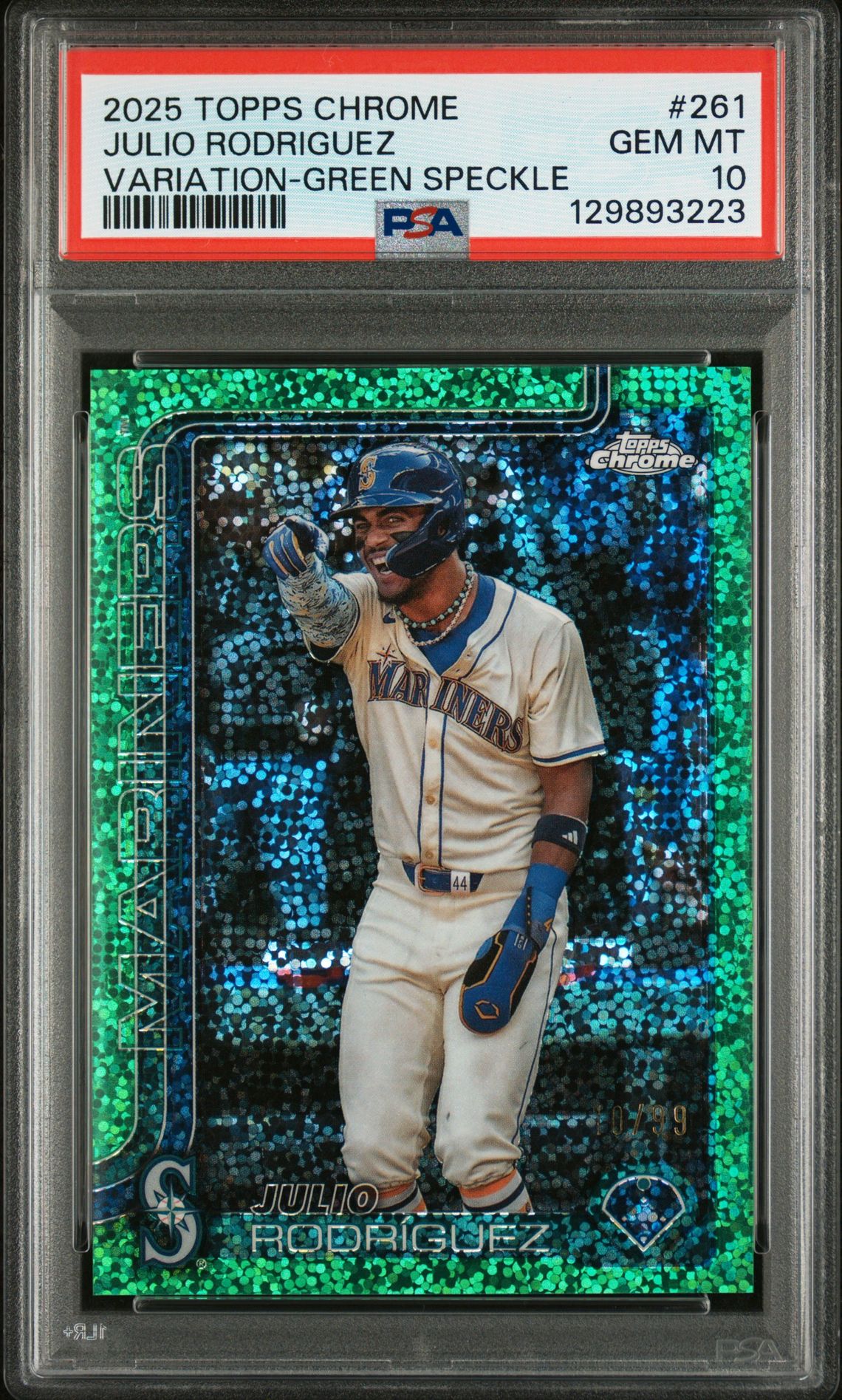 2025 Topps Chrome Julio Rodriguez #261 (Variation-Green Speckle) Gem Mt 10 front