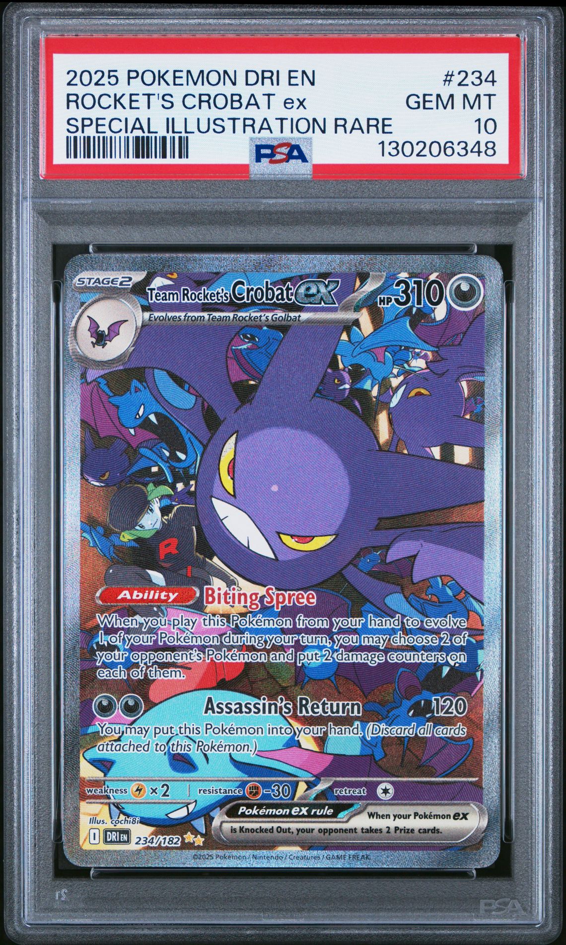2025 Pokemon Dri En-Destined Rivals Rocket's Crobat Ex #234 (Special Illustration Rare) Gem Mt 10 front