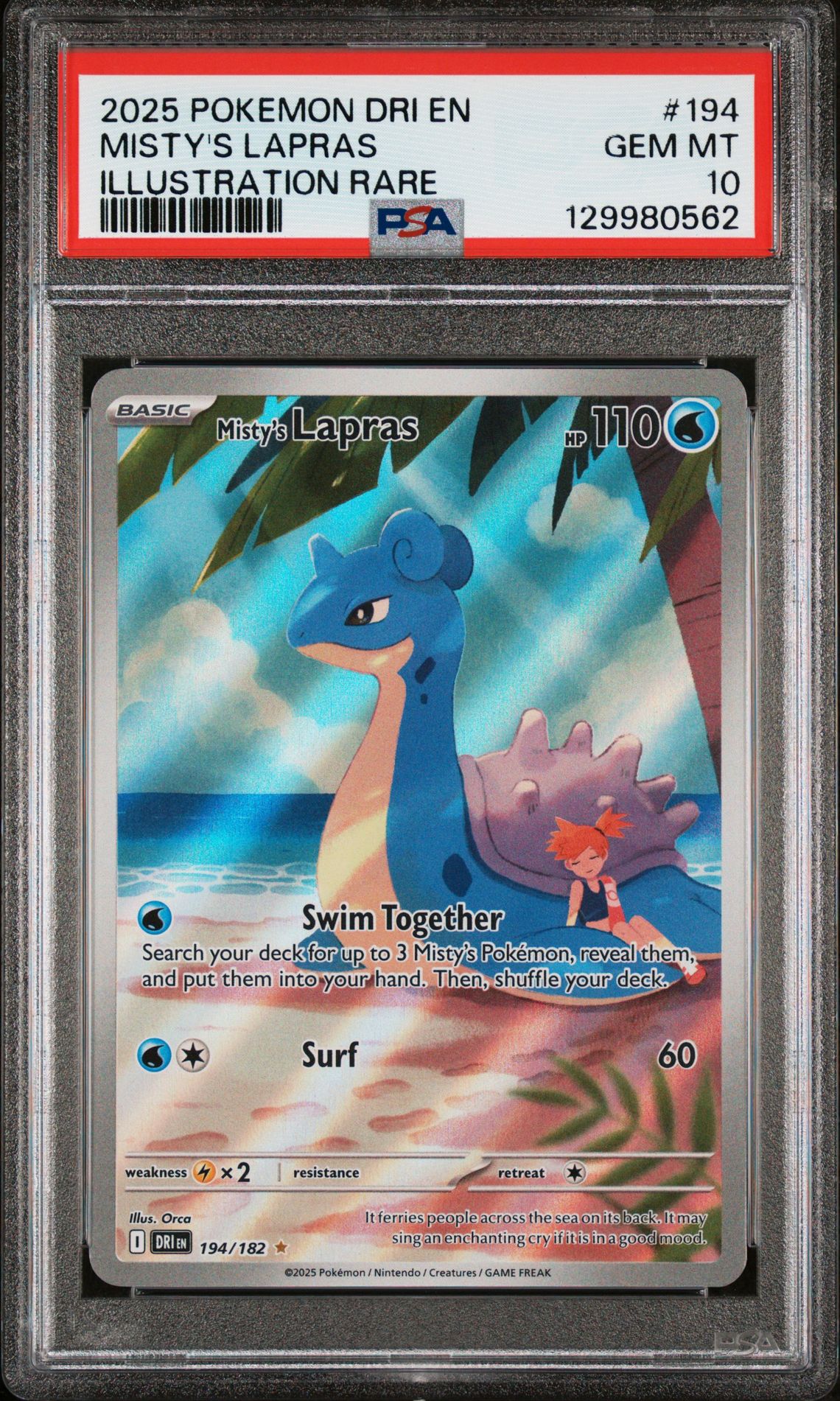 2025 Pokemon Dri En-Destined Rivals Misty's Lapras #194 (Illustration Rare) Gem Mt 10 front