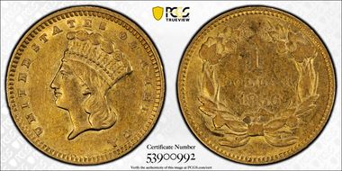 1856 G$1 Slanted 5 AU53