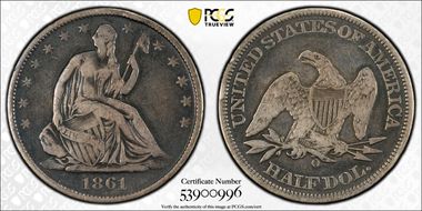 1861-O 50C W-14, Bisected Date N1