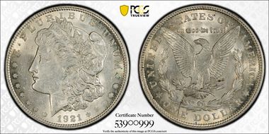 1921 $1 Morgan VAM 41A, Pitted Rev AU58