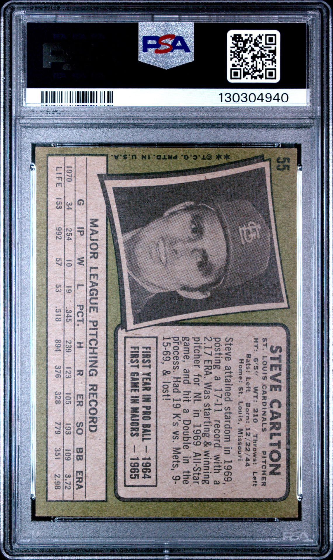 1971 Topps Steve Carlton #55 Vg-Ex 4 back