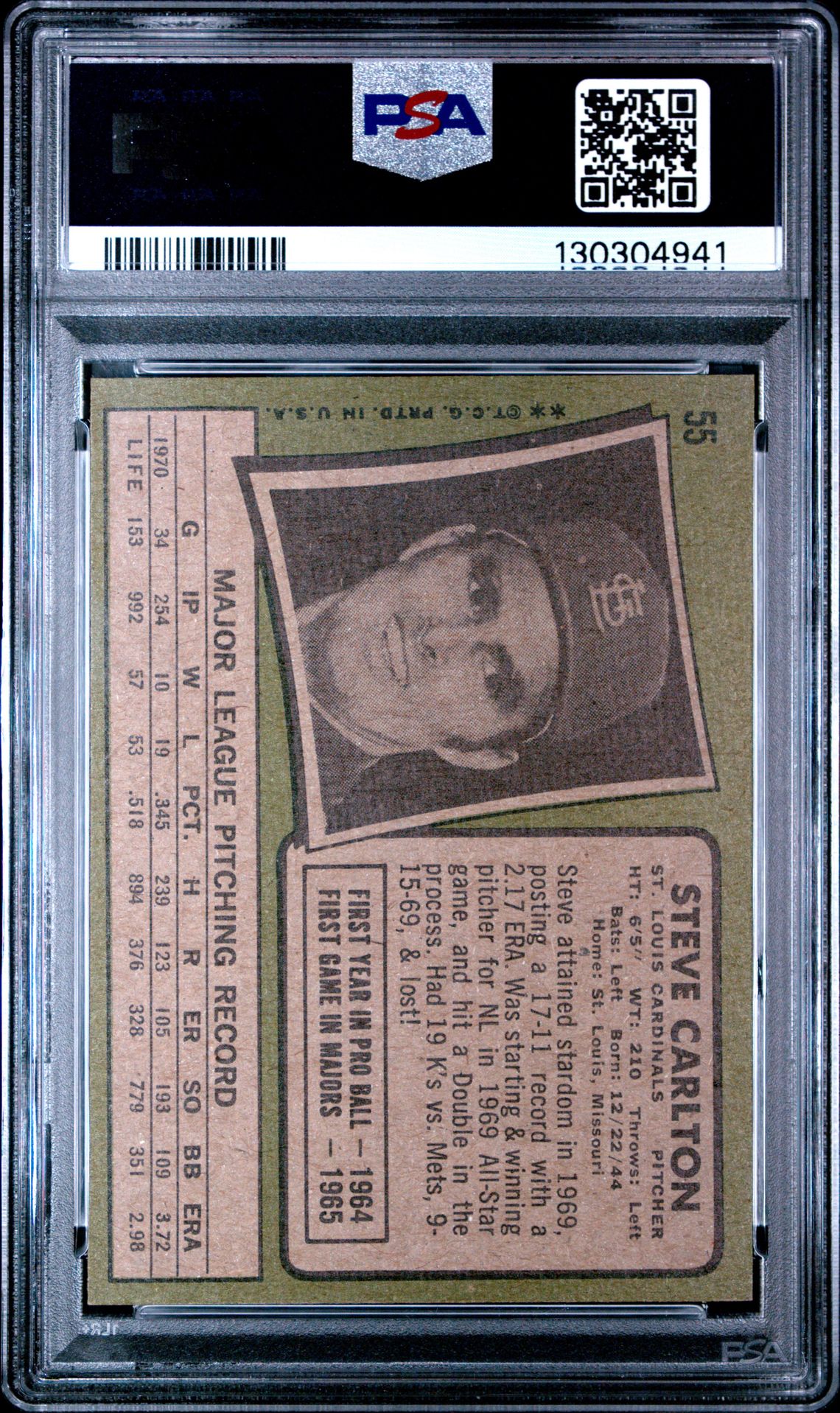 1971 Topps Steve Carlton #55 Ex 5 back