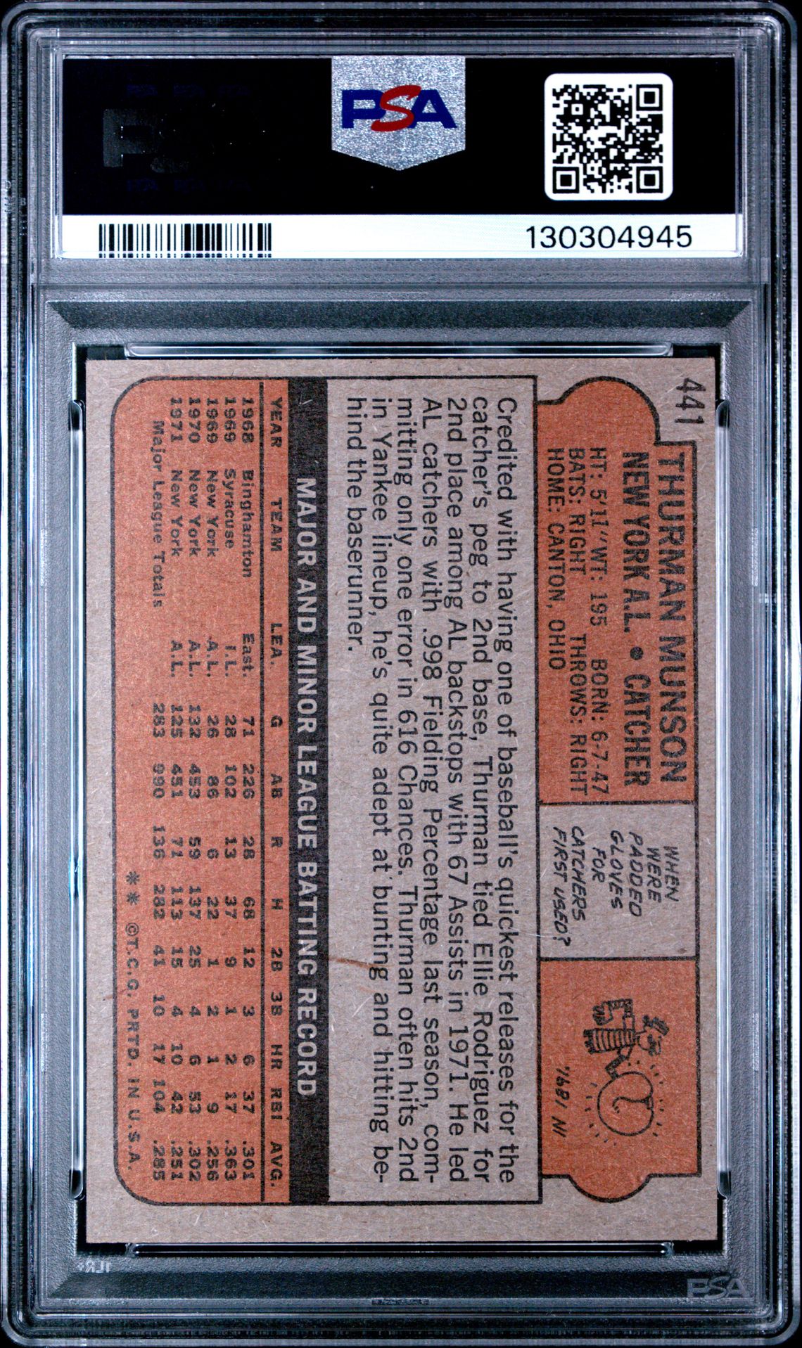 1972 Topps Thurman Munson #441 Ex-Mt 6 back