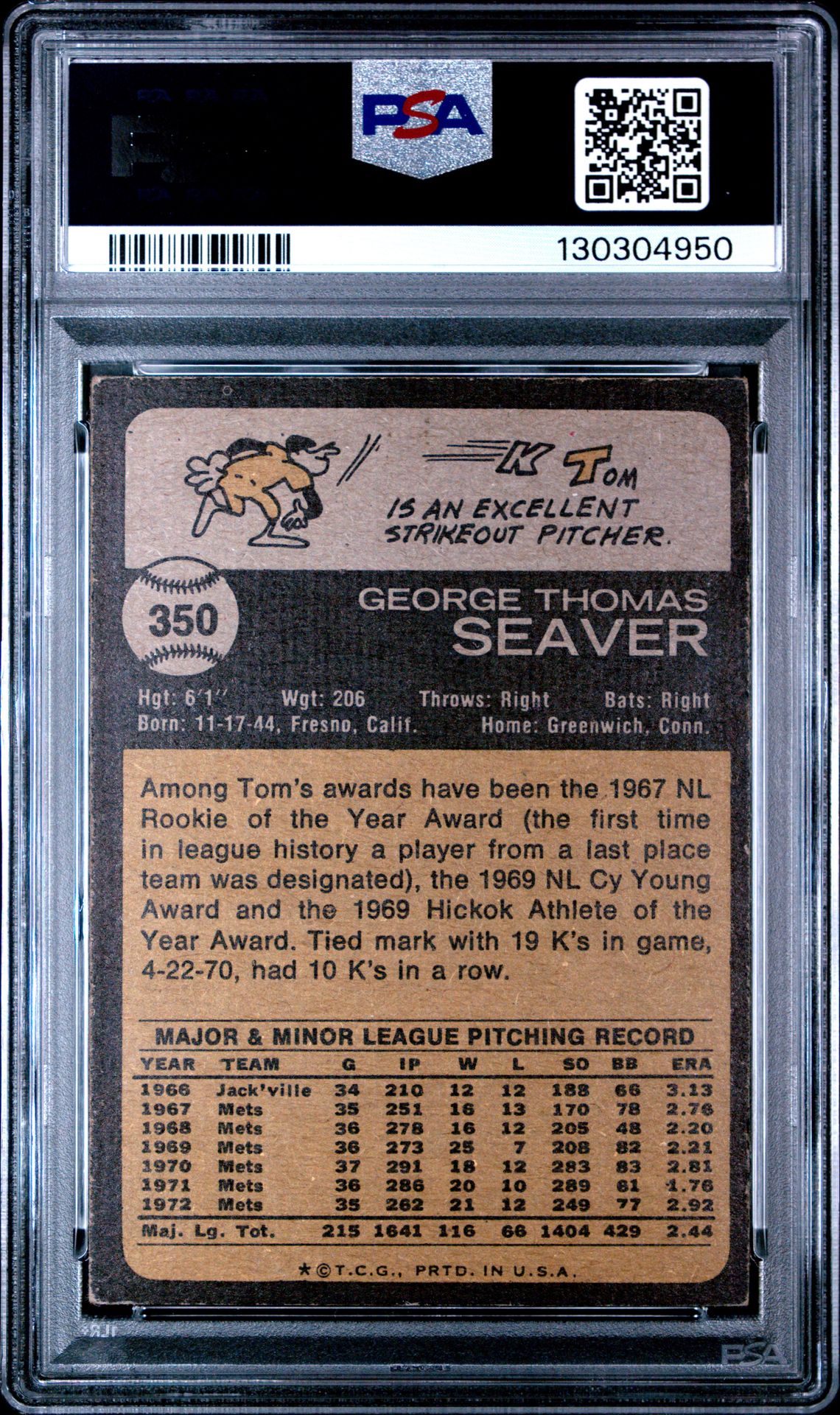 1973 Topps Tom Seaver #350 Vg-Ex 4 back