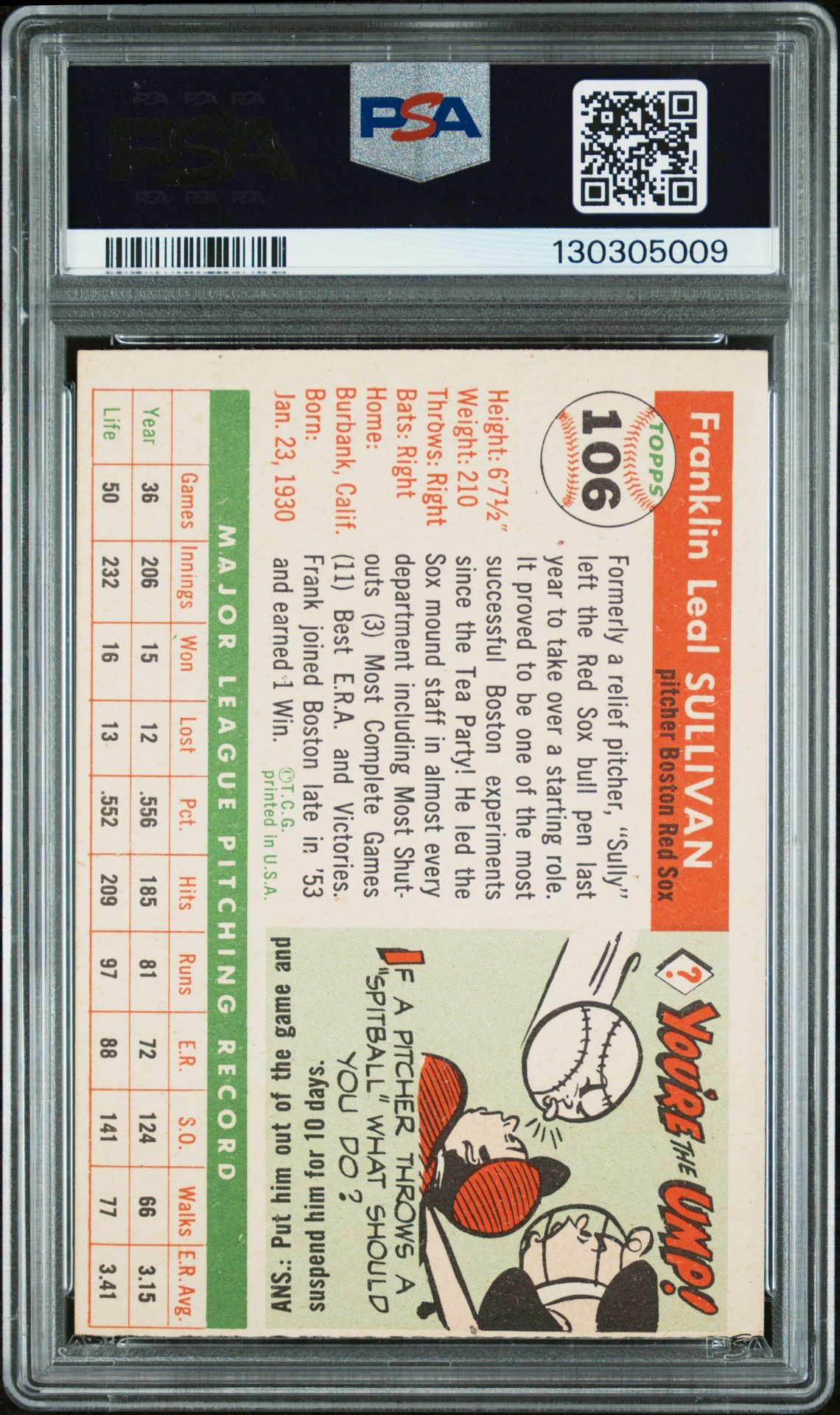 1955 Topps Frank Sullivan #106 Ex 5 back