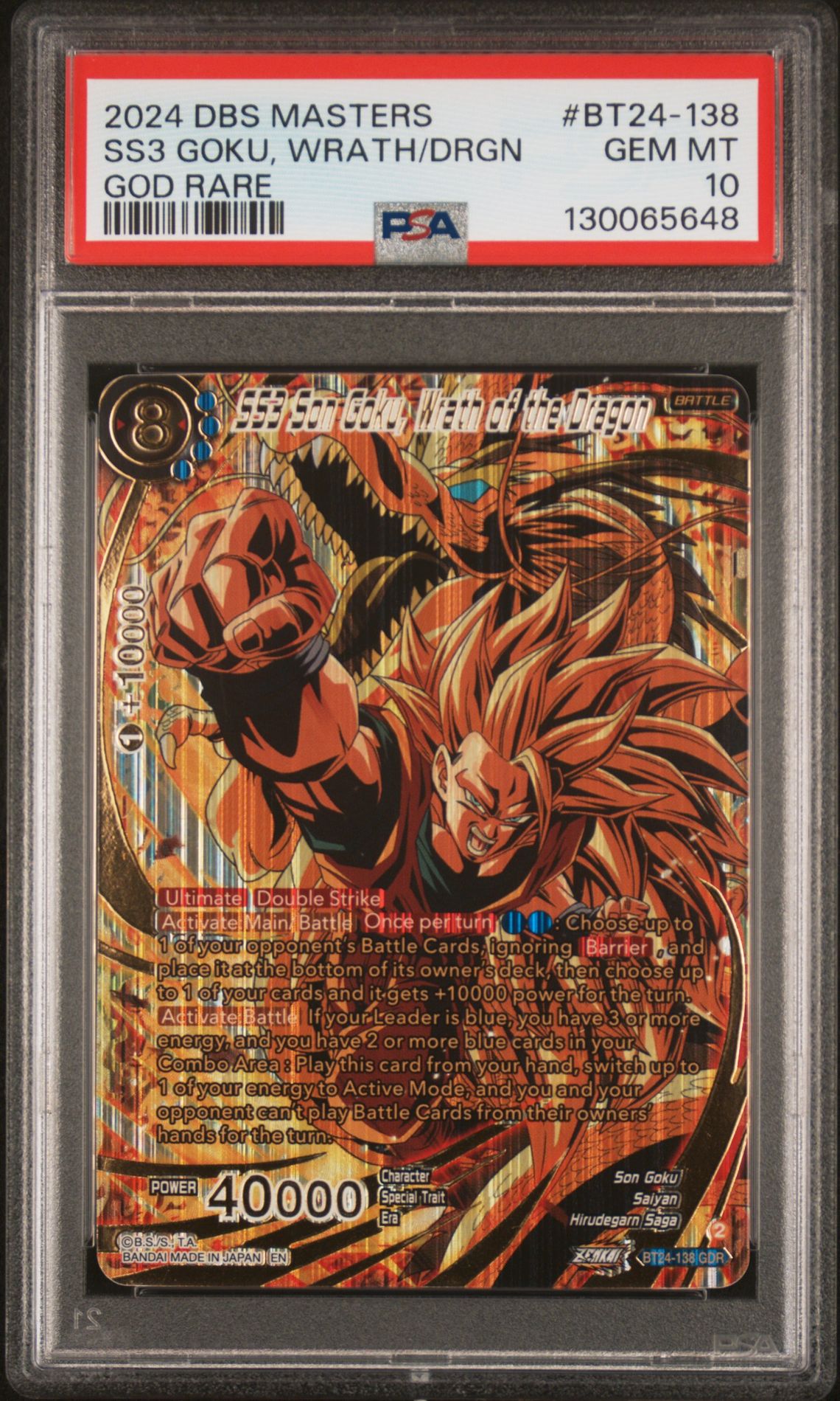 2024 Dragon Ball DRAGON BALL SUPER CARD GAME MASTERS SERIES 24 BEYOND GENERATIONS GOD RARE #BT24-138 Ss3 Goku, Wrath/Drgn front