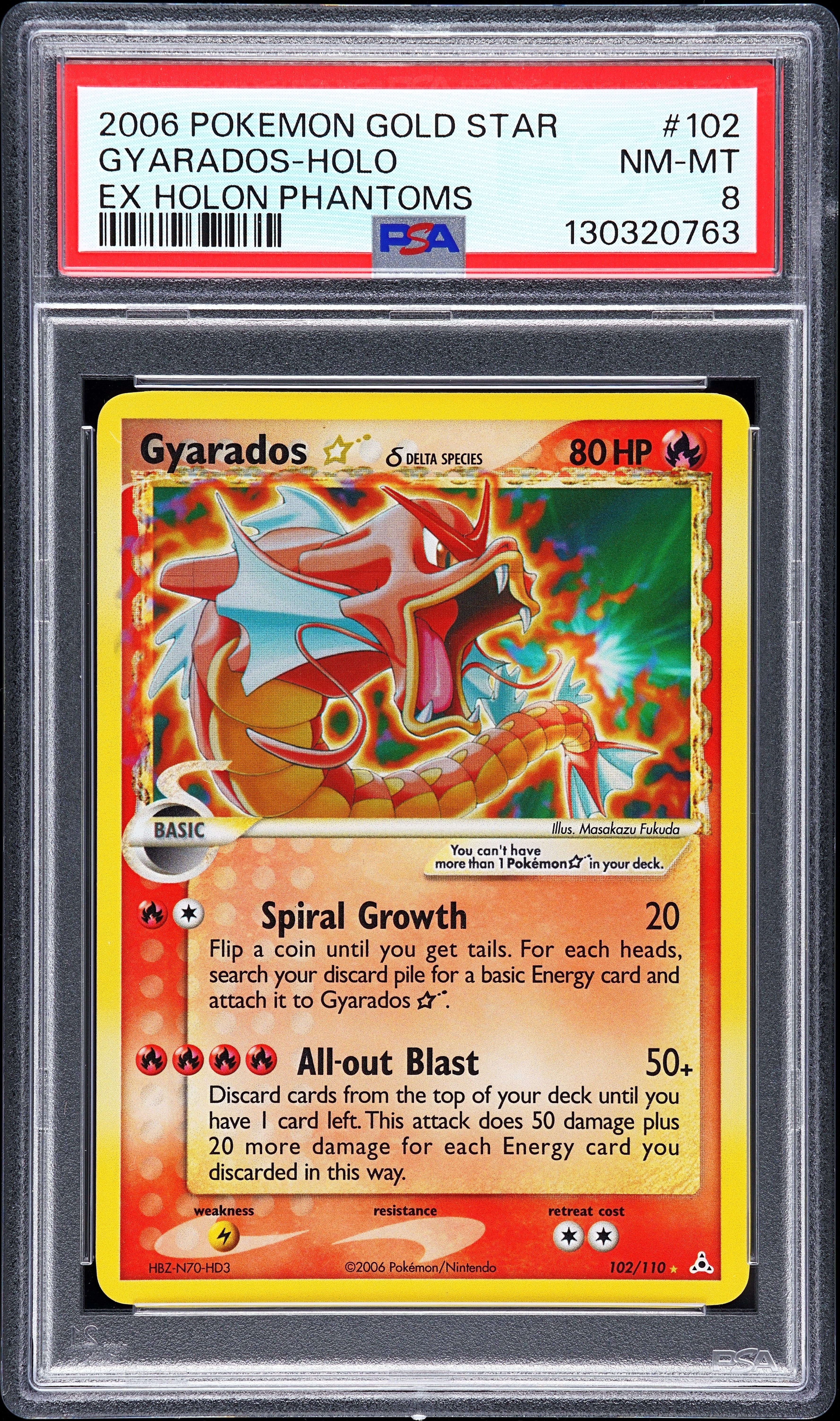 2006 POKEMON EX HOLON PHANTOMS GOLD STAR #102 GYARADOS-HOLO PSA 8