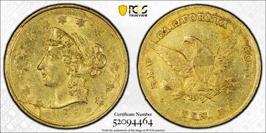 1852 $10 Wass, Molitor & Co. Large Head MS62