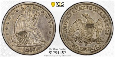 1857-S 50C WB-3, Medium S, MPD XF45