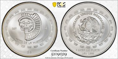 1997-Mo 5 Peso Disco de la Muerte KM-619  Ag MS69