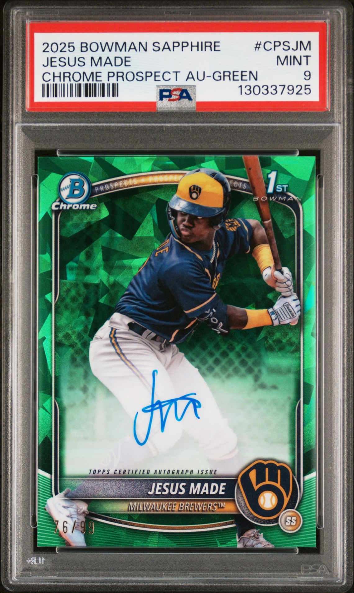 2025 Bowman BOWMAN SAPPHIRE EDITION CHROME PROSPECTS SAPPHIRE AUTOGRAPHS Green #CPSJM Jesus Made front
