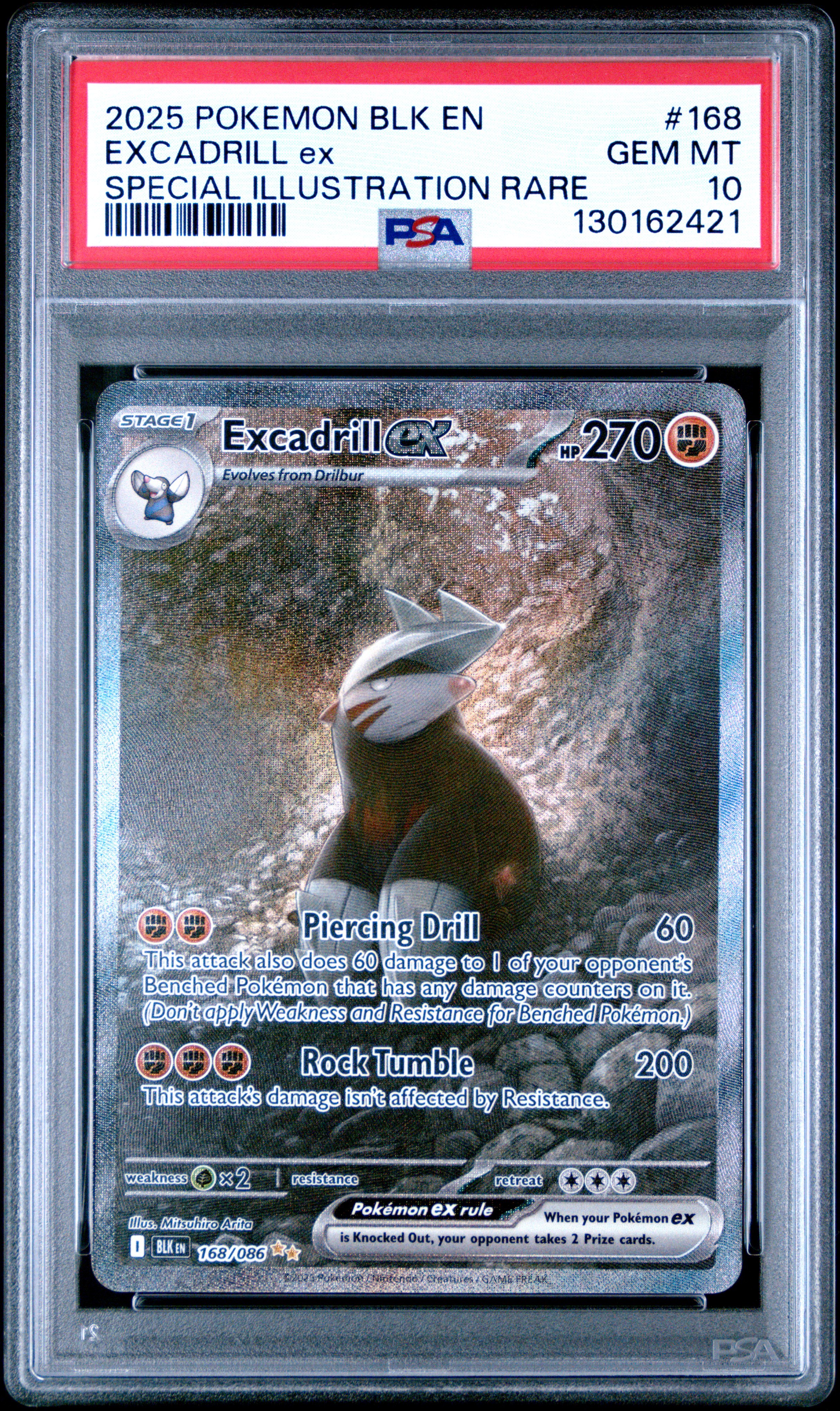 2025 #168 Excadrill EX PSA 10 Blk EN-Black Bolt