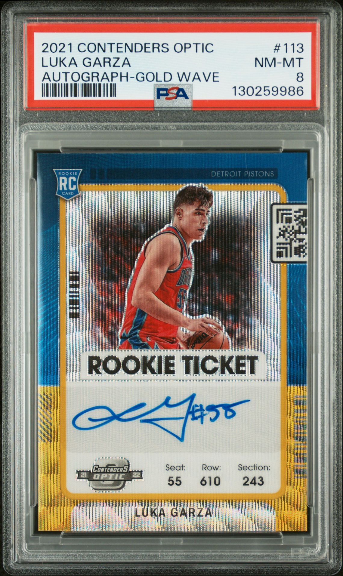 2021 Panini PANINI CONTENDERS OPTIC AUTOGRAPH-GOLD WAVE #113 Luka Garza front