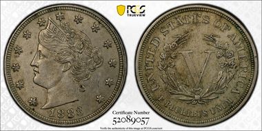 1883 5C No CENTS AU58