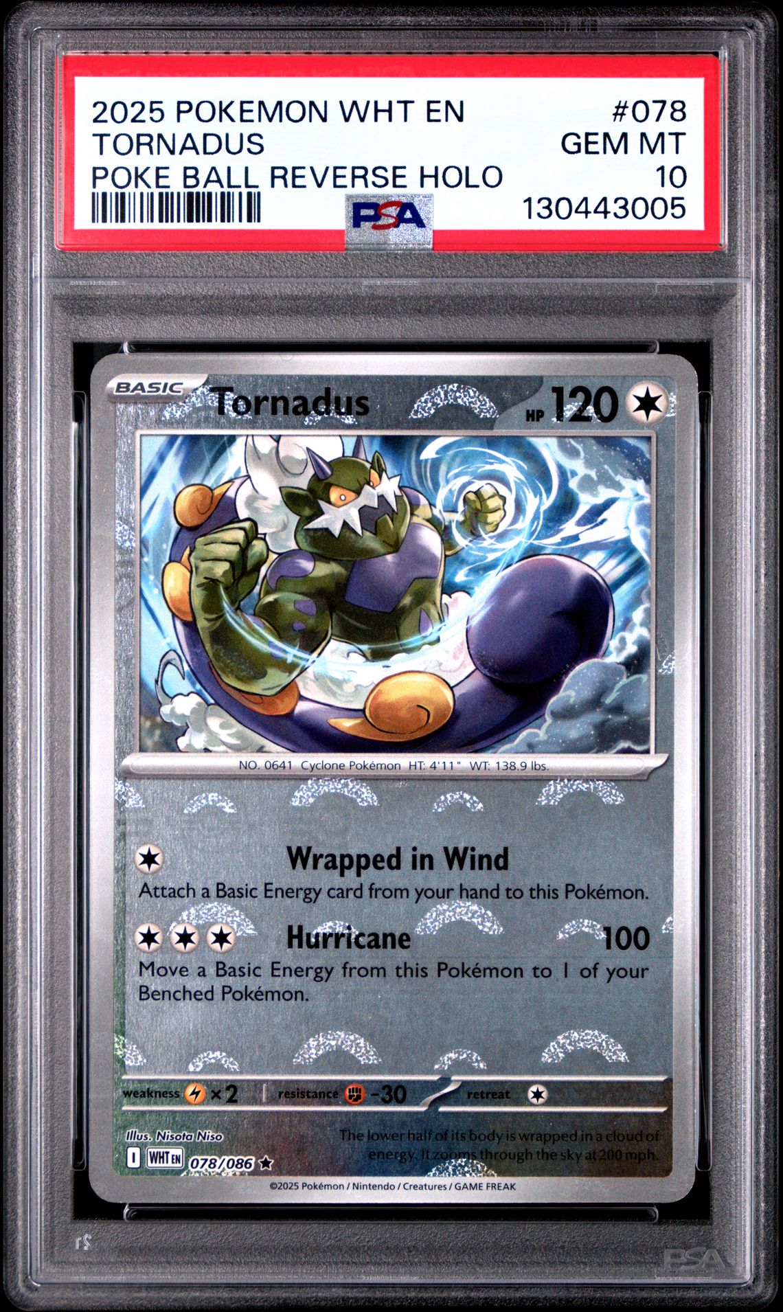 2025 Pokemon POKEMON WHT EN-WHITE FLARE POKE BALL REVERSE HOLO #078 Tornadus front