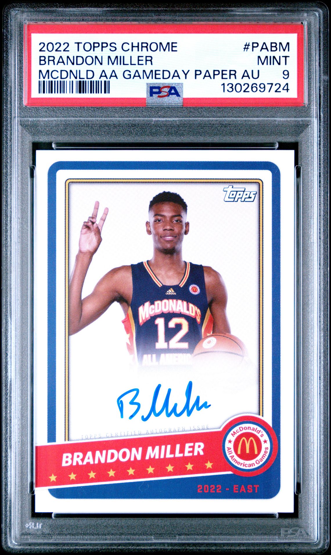 2022 Topps TOPPS CHROME MCDONALD'S ALL-AMERICAN GAMEDAY PAPER AUTOGRAPHS MCDNLD AA GAMEDAY PAPER AU #PABM Brandon Miller front