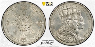 1861-A Thaler Coronation KM-488  Ag AU58