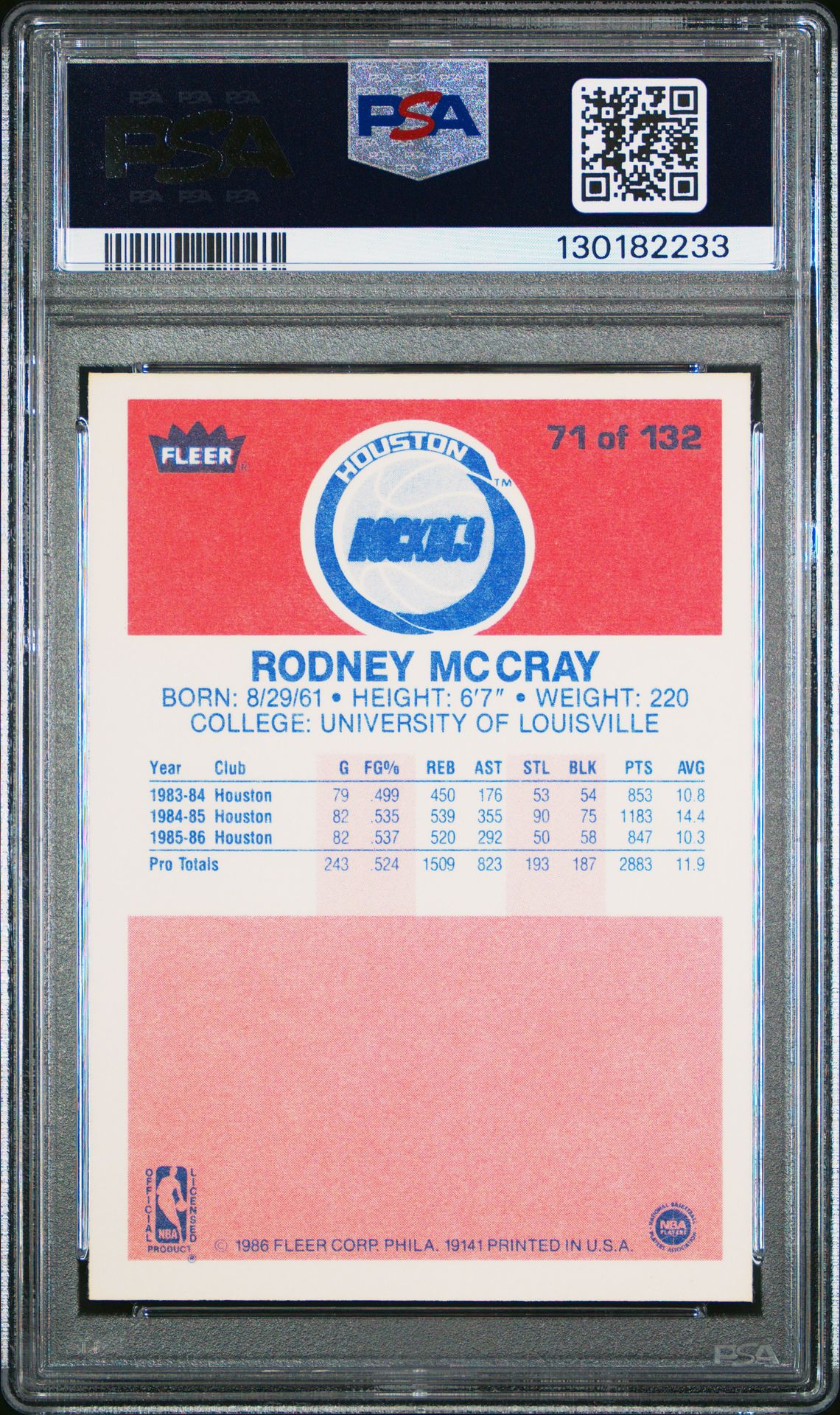 1986 Fleer Rodney Mccray #71 Nm 7 back