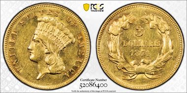 1874 $3 AU58