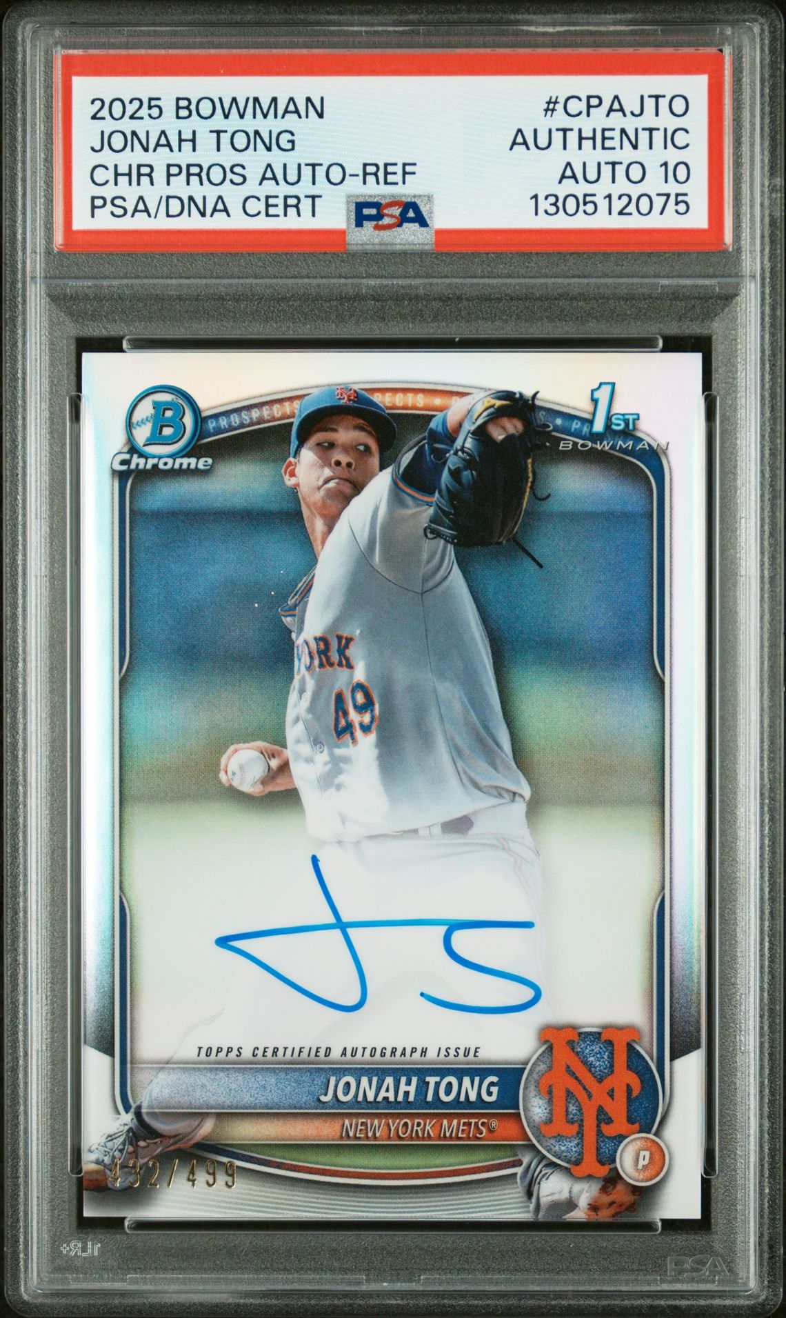 2025 Bowman Chrome Prospect Autographs Jonah Tong #Cpajto (Chr Pros Auto-Ref) N0: Authentic front
