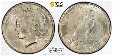 1921 $1 High Relief, Peace MS63