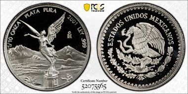 2001-Mo 1/10 oz Libertad Ag PR69DCAM