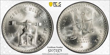 1980-Mo Onza KM-M49b.5  Ag MS66